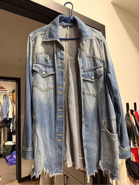 Free People Jackets & Blazers - Free People Light Blue Distressed Denim Jacket